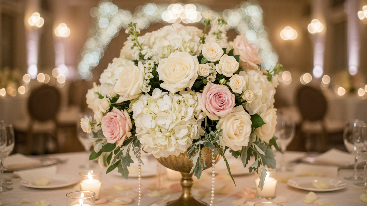 another bokeh flowers o a table